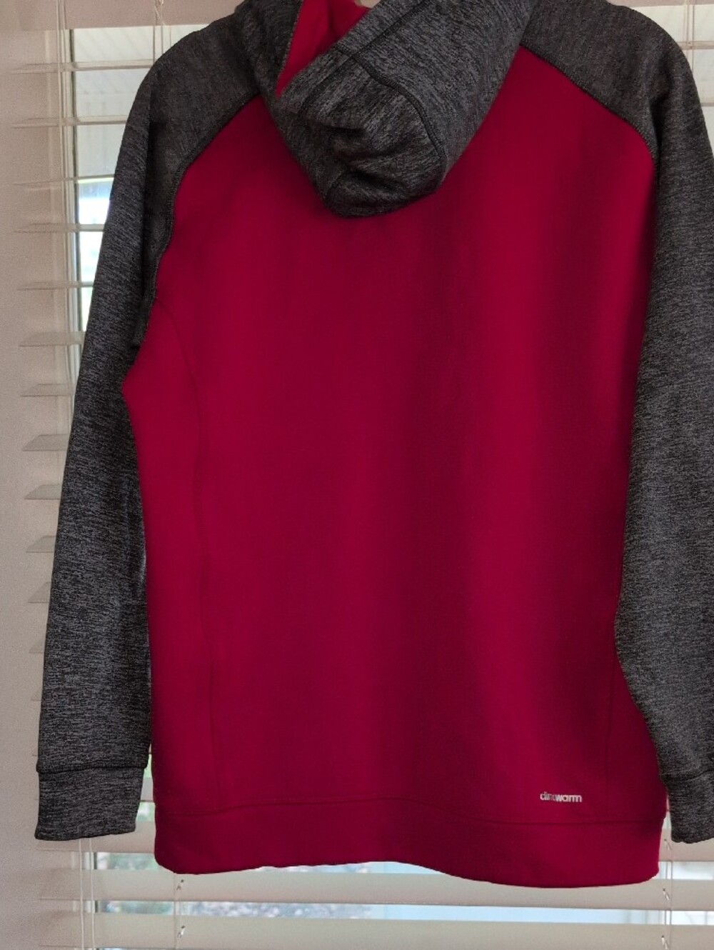 adidas Girls Red Hoodie with Gray Logo , Sleeves And Hoodie - Picture 7 of 13